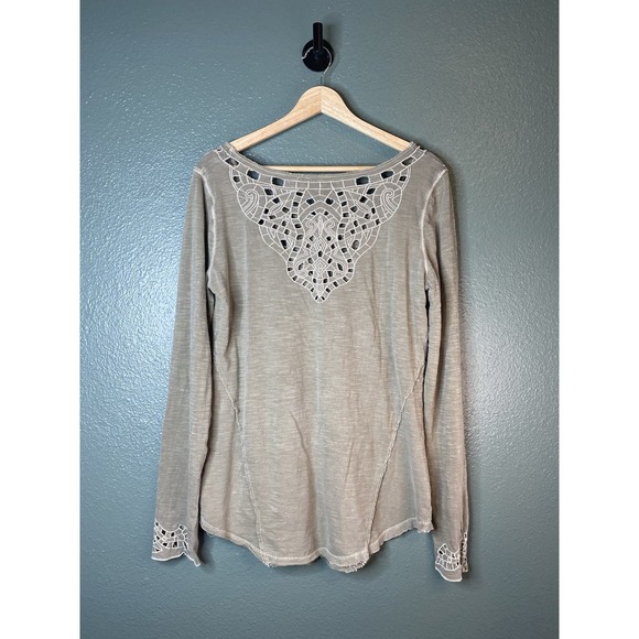 Free People Size Large Greenish Tan Long Sleeve w/ Cutouts - Picture 2 of 5